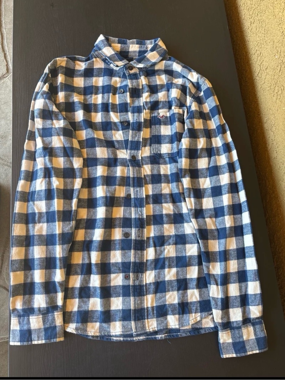 Hollister Navy and White Plaid Button-Down Shirt